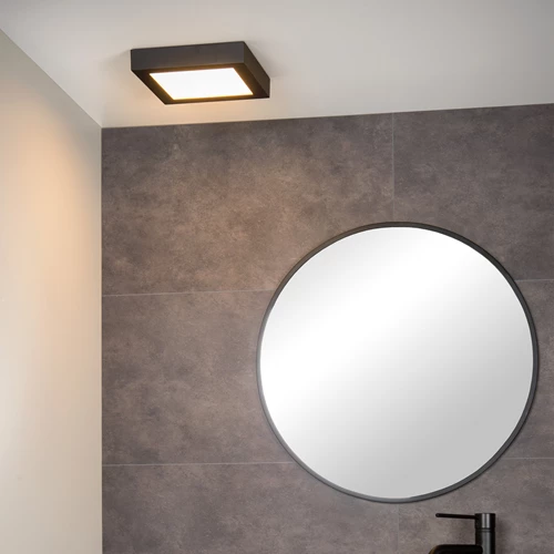 Lucide BRICE-LED - Lámpara de techo Baño - LED Regul. - 1x22W 3000K - IP44 - Negro - ambiente 1